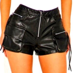 Black Leather Zip Shorts